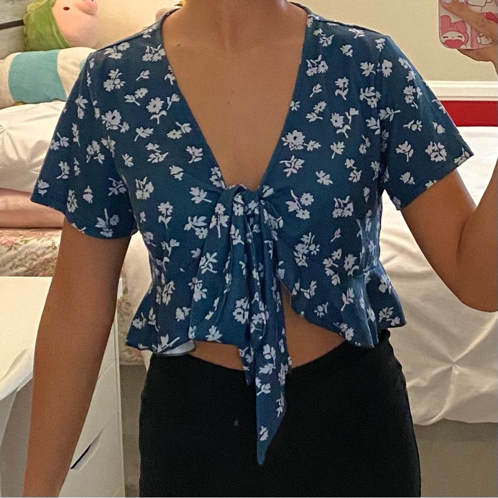 Dark Green and White Floral Top